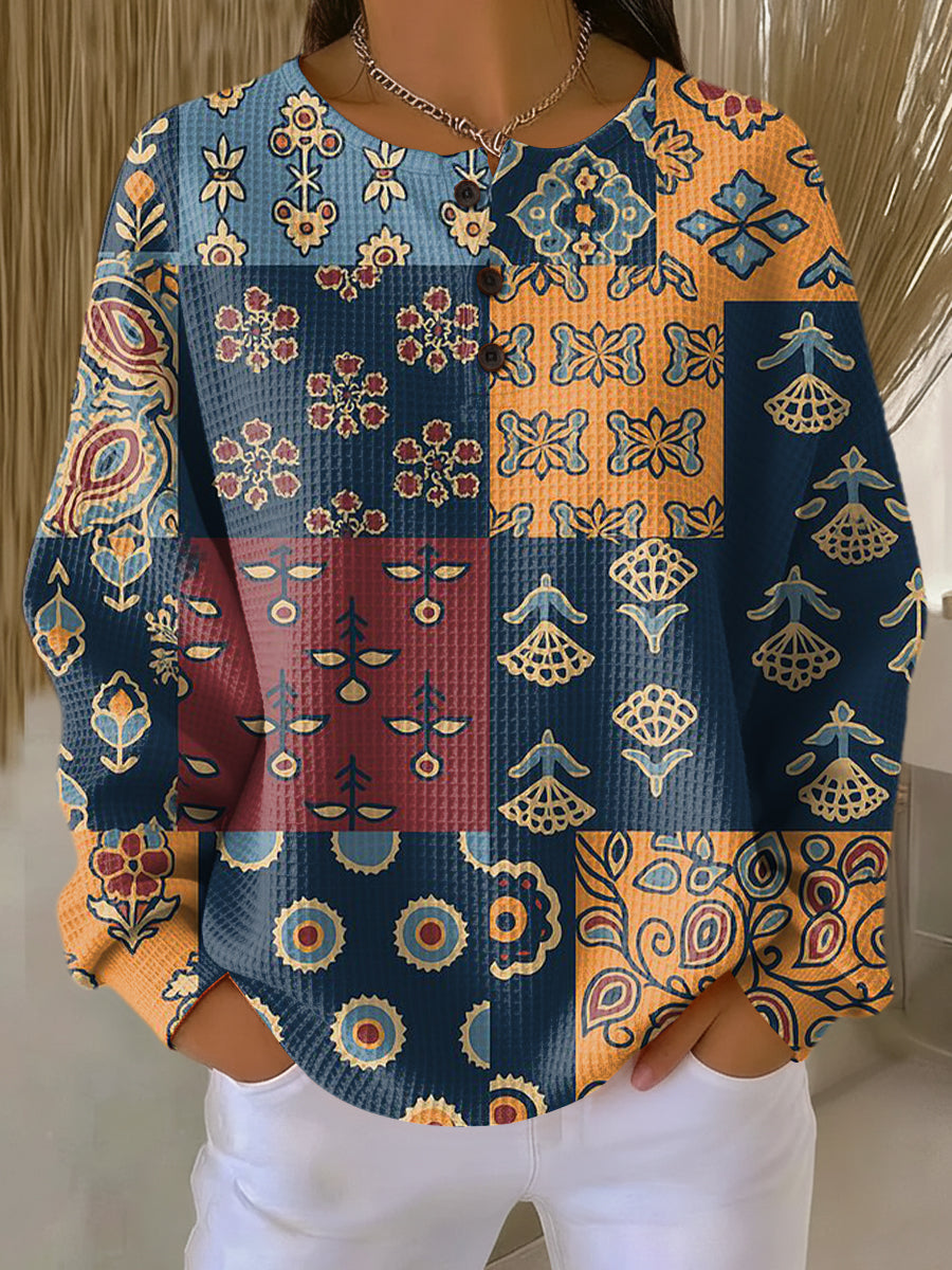 Anika Sweater with Ethnic Check Floral Print