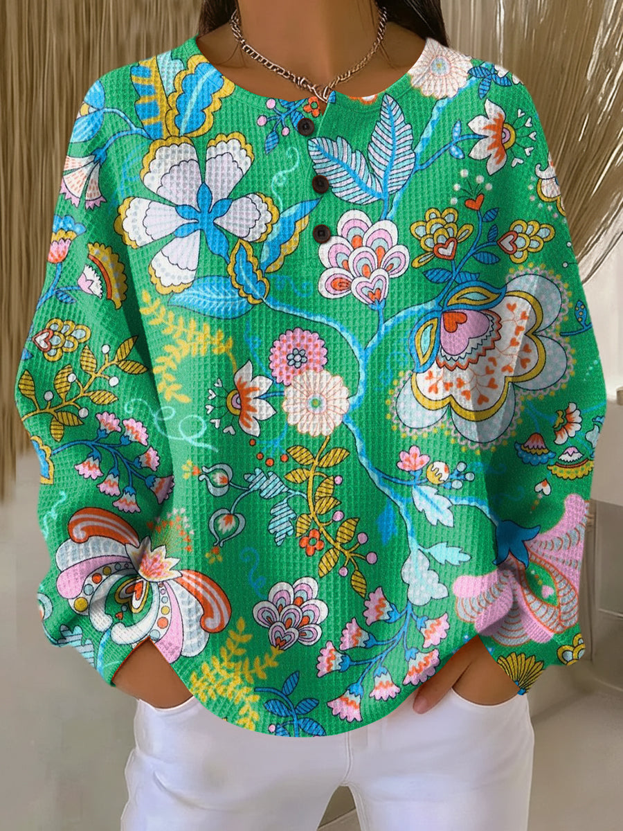 Elina Sweater with Colorful Ethnic Floral Print
