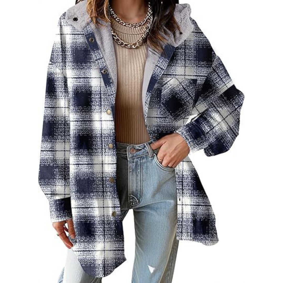 TALLULAH Relaxed Fit Hooded Plaid Jacket