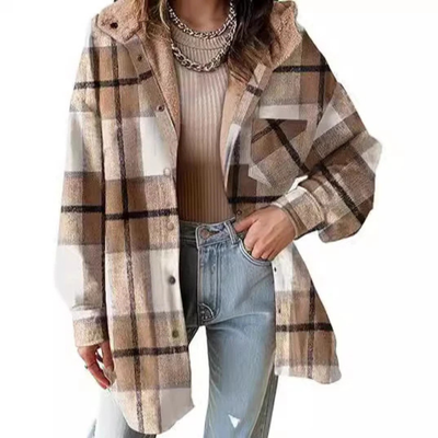 TALLULAH Relaxed Fit Hooded Plaid Jacket