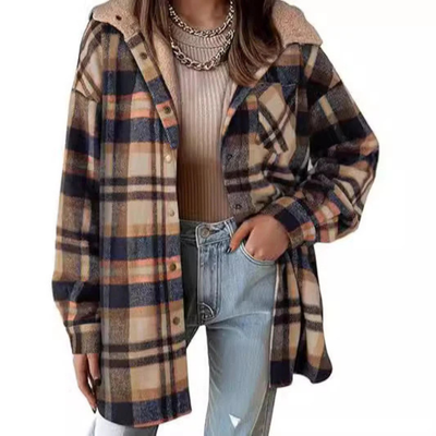 TALLULAH Relaxed Fit Hooded Plaid Jacket