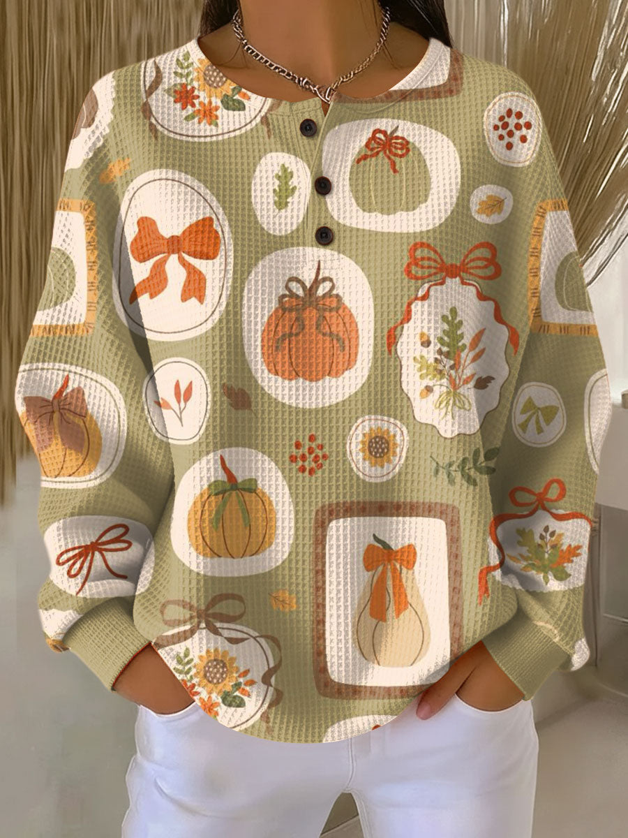 Freja Autumn Sweater with Bows and Pumpkins