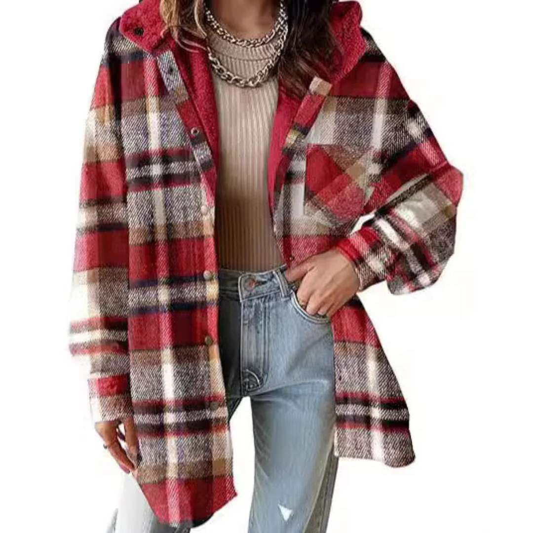 TALLULAH Relaxed Fit Hooded Plaid Jacket