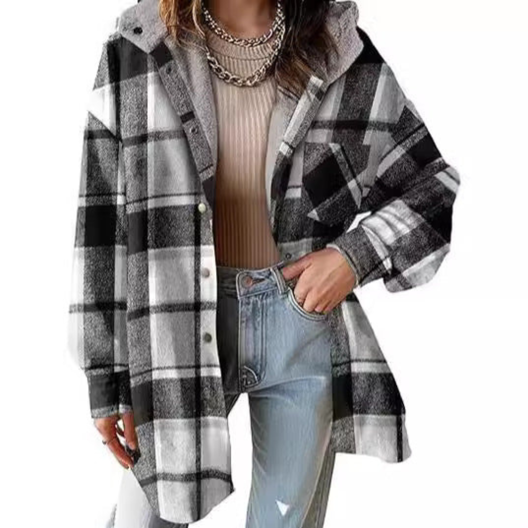 TALLULAH Relaxed Fit Hooded Plaid Jacket
