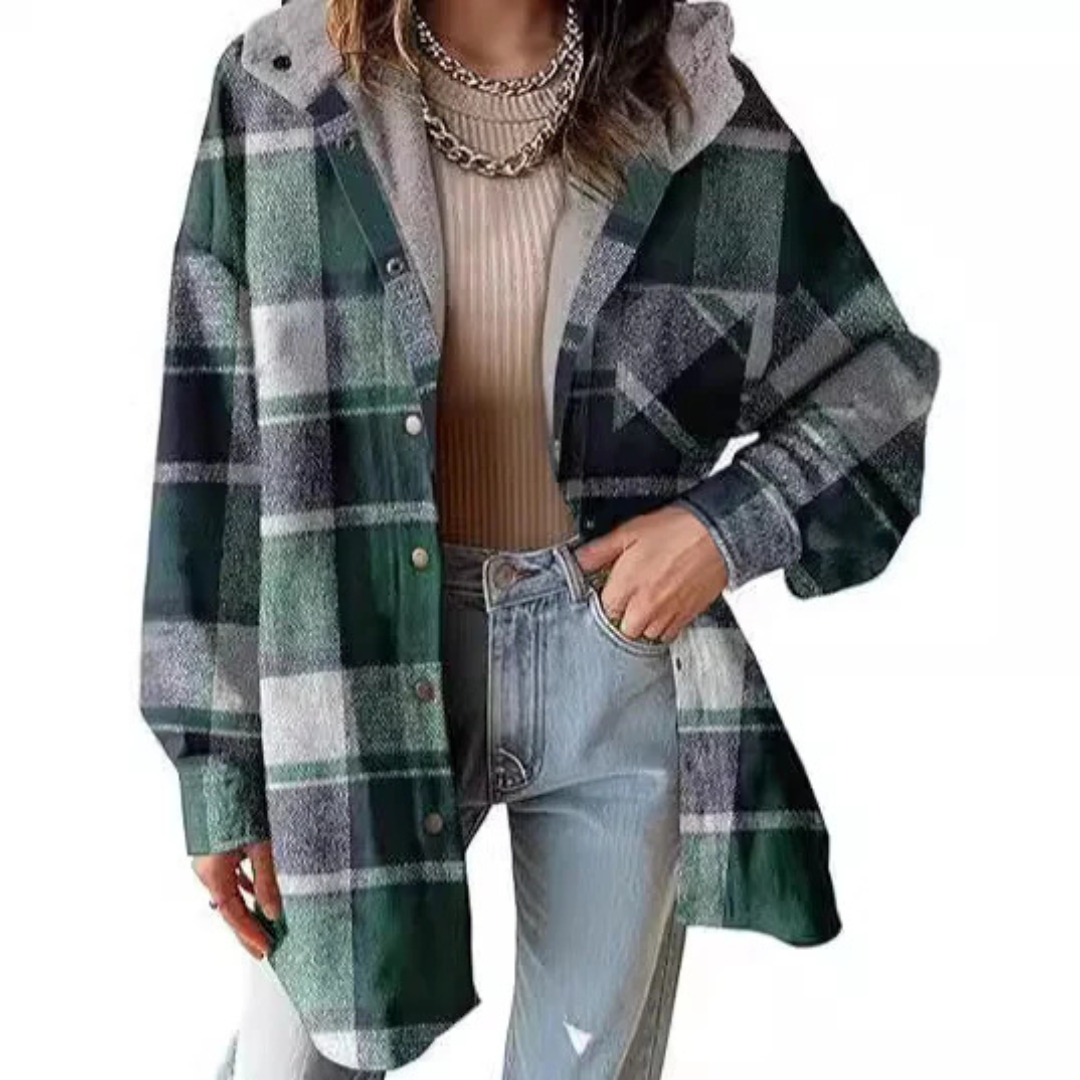 TALLULAH Relaxed Fit Hooded Plaid Jacket