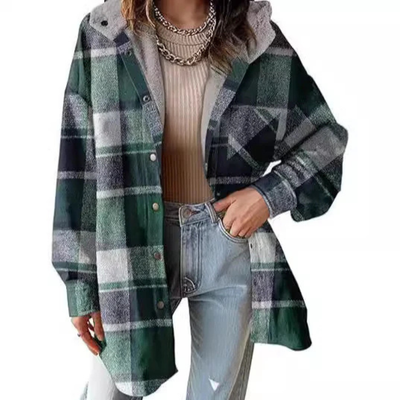 TALLULAH Relaxed Fit Hooded Plaid Jacket