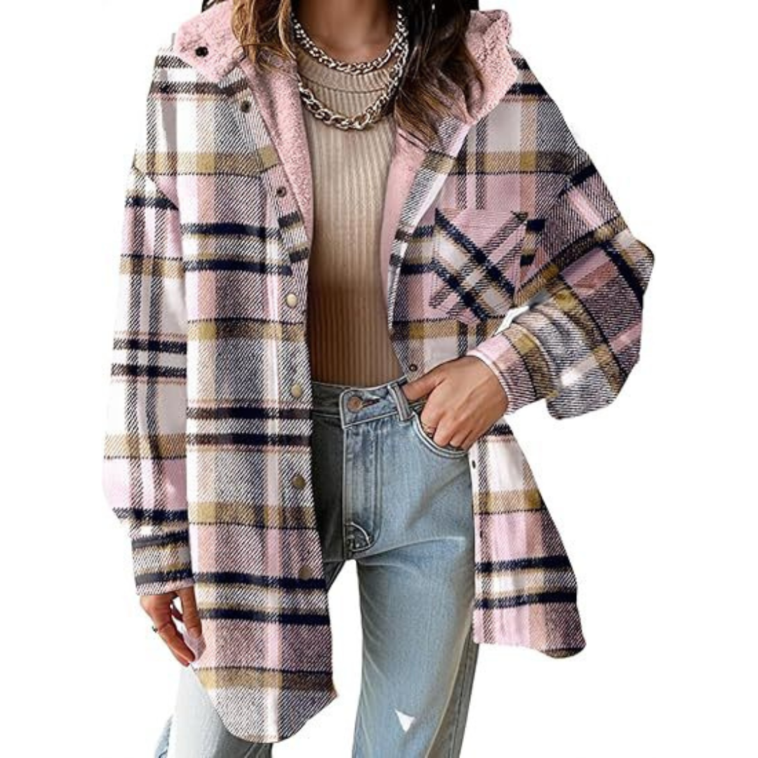 TALLULAH Relaxed Fit Hooded Plaid Jacket