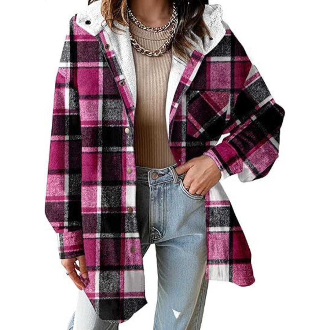 TALLULAH Relaxed Fit Hooded Plaid Jacket