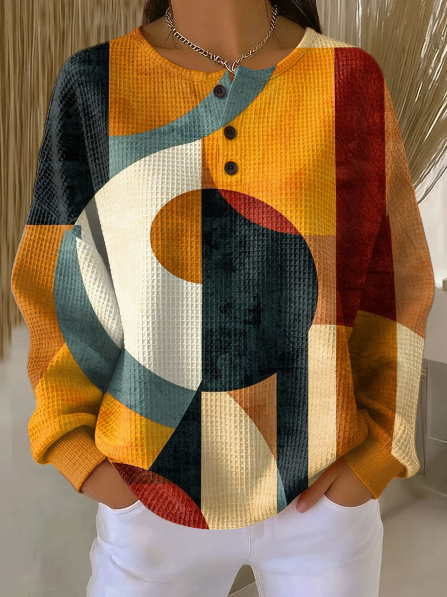 Lærke Waffle Sweater with Geometric Pattern