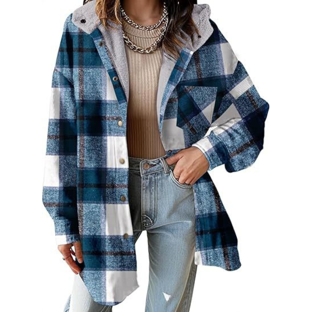 TALLULAH Relaxed Fit Hooded Plaid Jacket