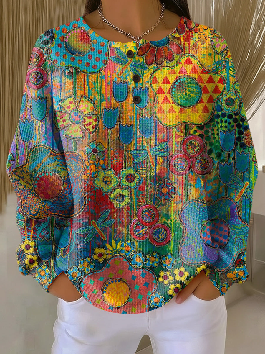 Alina Colorful Sweater with Floral Print