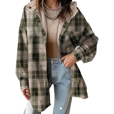 TALLULAH Relaxed Fit Hooded Plaid Jacket