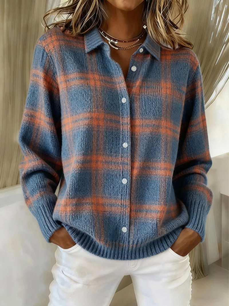 Mira Soft hoodie blouse with check pattern