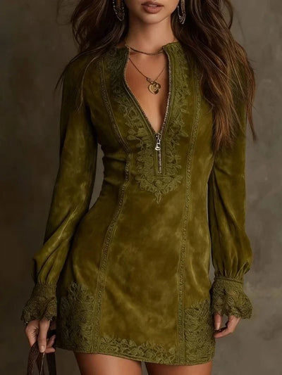 Short Suede Lace Dress Feminine & Sophisticated